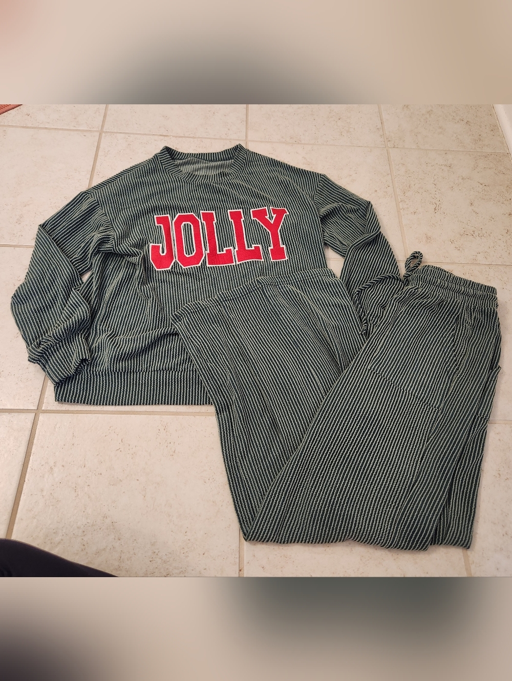 Jolly Holiday Ribbed Knit Loungewear Set Pants Shirt Green Size S #R1196